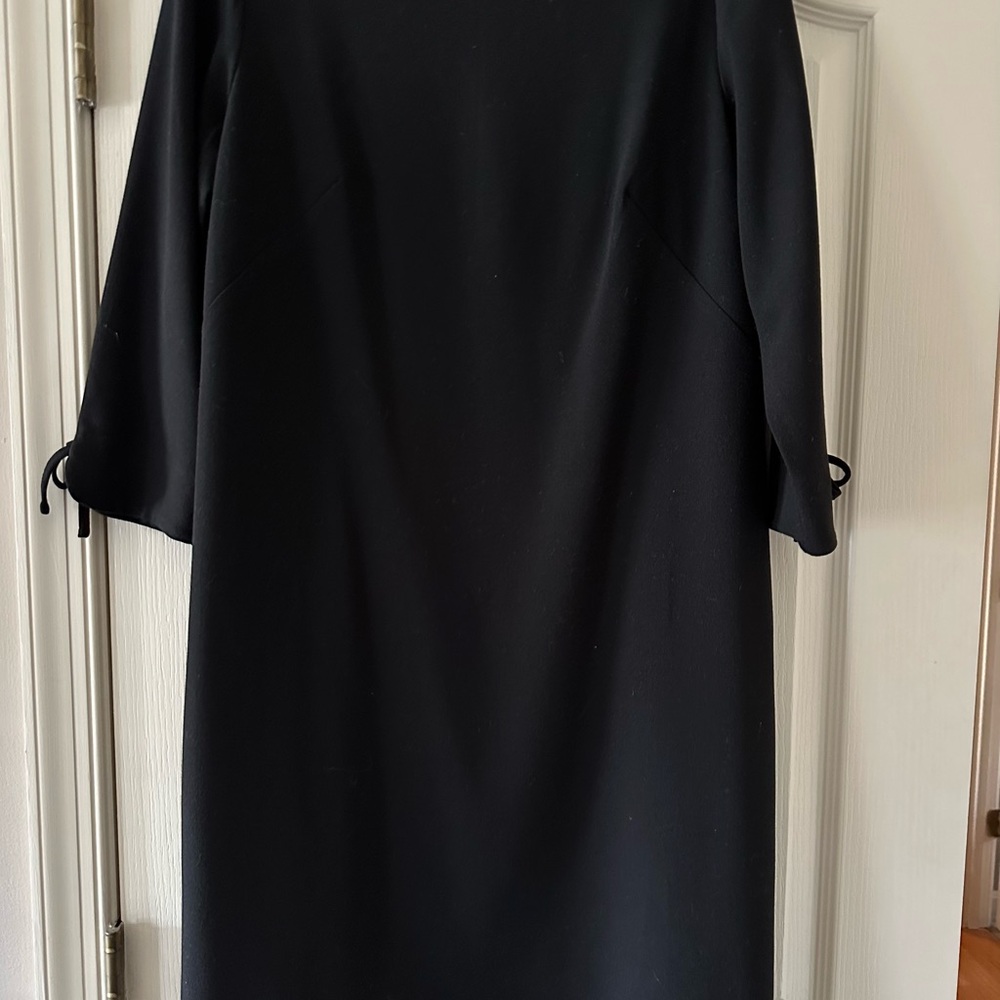 Talbots Black Sheath Dress with Crew Neck and Bell Sleeves